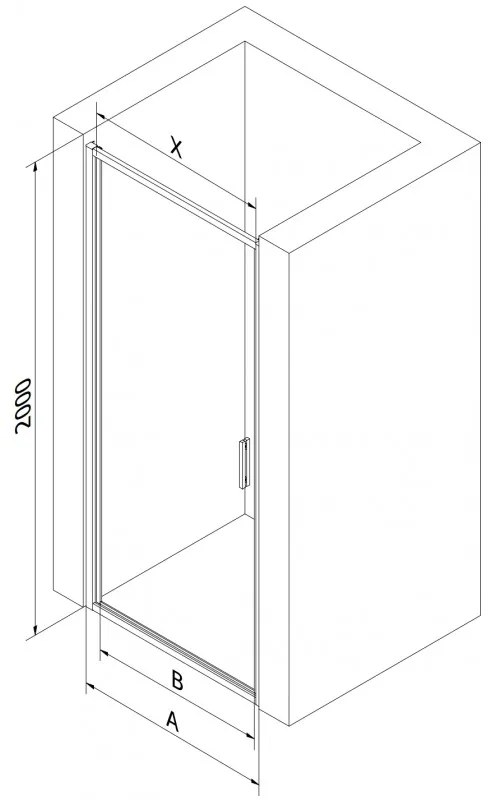 Mexen Exo, 1-krídlové dvere do otvoru 80x200 cm, 6mm číre sklo, čierny profil, 817-080-000-70-00
