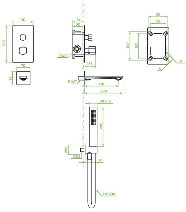 Laveo Tores, vaňová súprava pod omietku, chrómová, LAV-BVT_011P