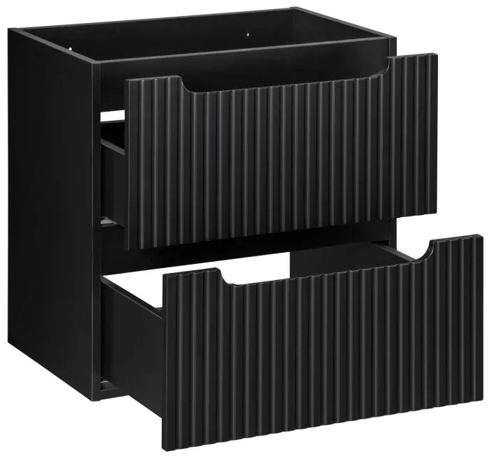 Závesná skrinka Nova Black s doskou a umývadlami 140 cm čierna/dub evoke