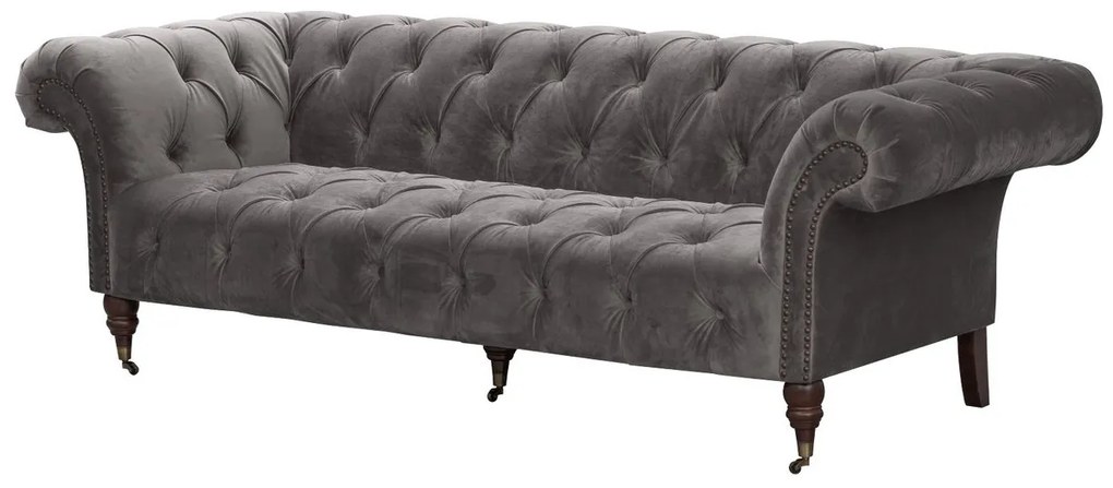 Pohovka Chesterfield Glamour Velvet Dark Grey pre 3 osoby