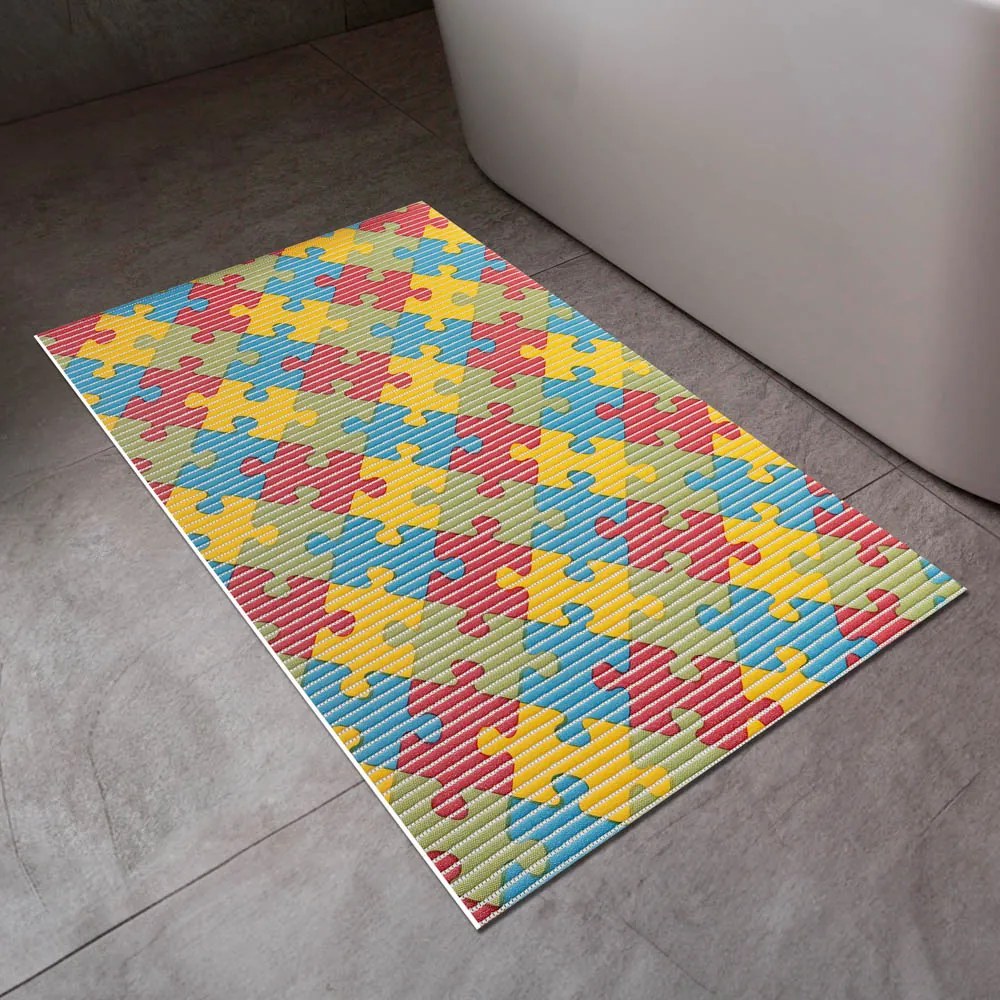 Kúpeľňová penová rohož / predložka PRO-086 Farebné puzzle - metráž šírka 65 cm