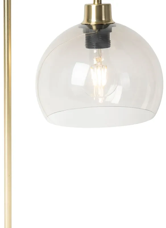 Moderná stolná lampa mosadzná s dymovým tienidlom - Maly