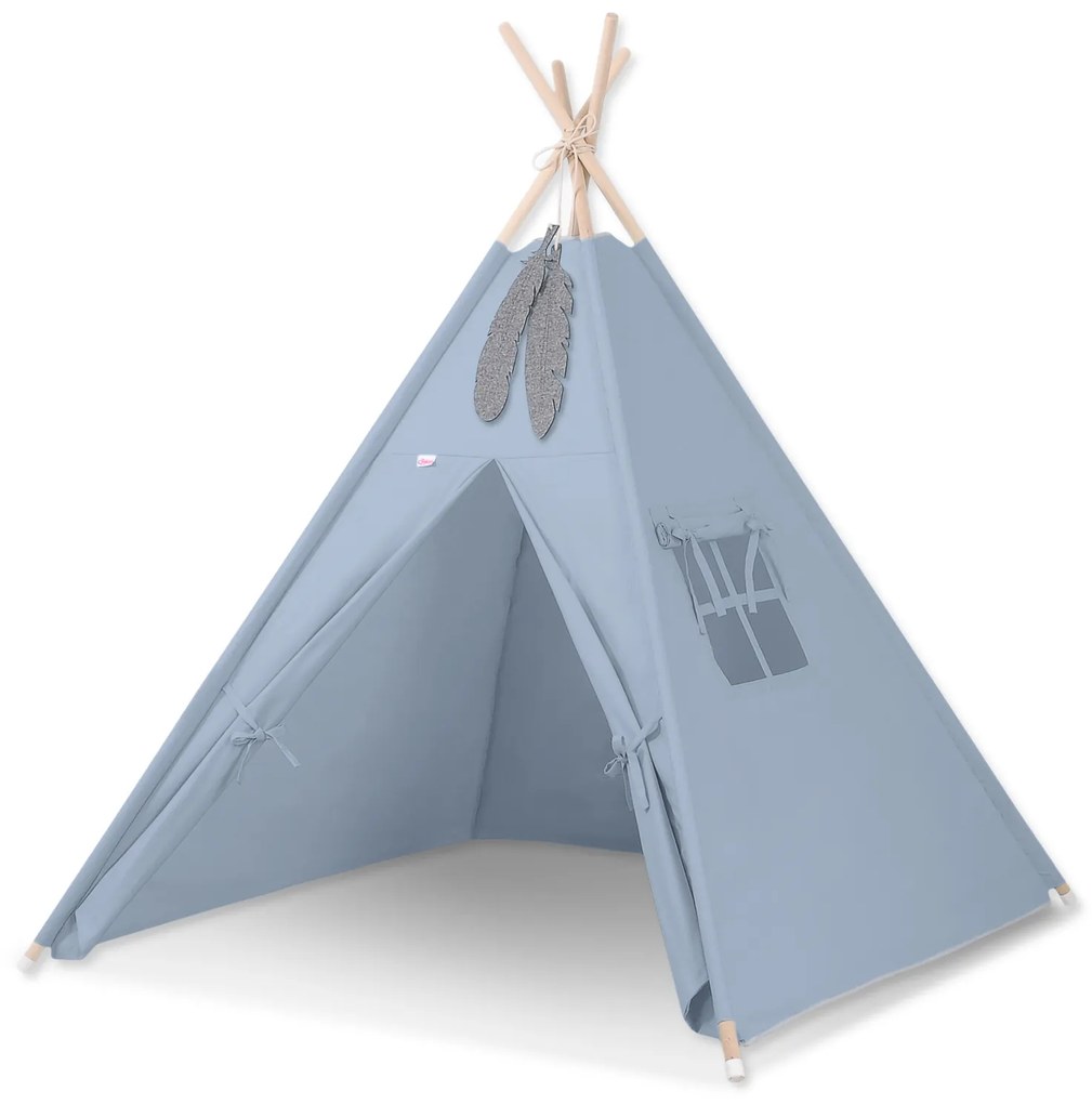 Bobono Stan Teepee pre deti + ozdobné perie - pastelová modrá