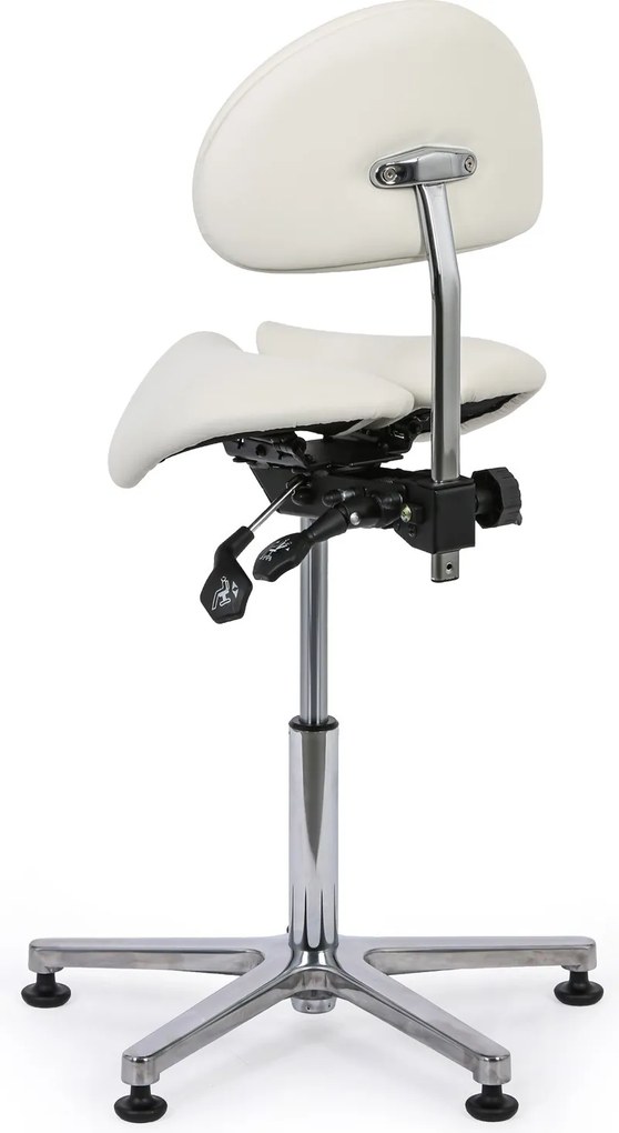 Pracovná stolička s operadlom ARDO, sedák v tvare sedla, s klzákmi, biela