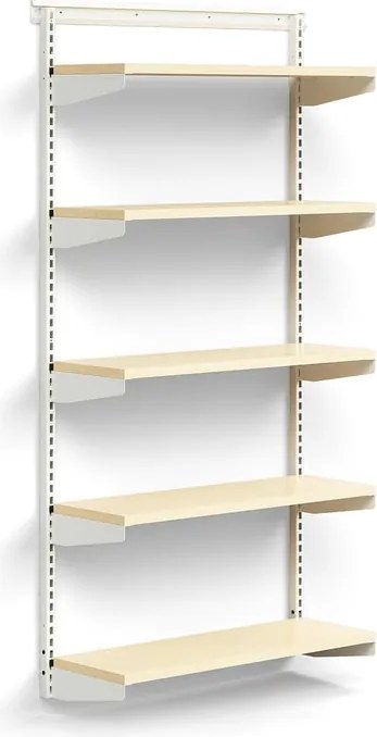 Nástenný regál RELY, základná sekcia, laminátové police, 1800x900x300 mm, biela/buk