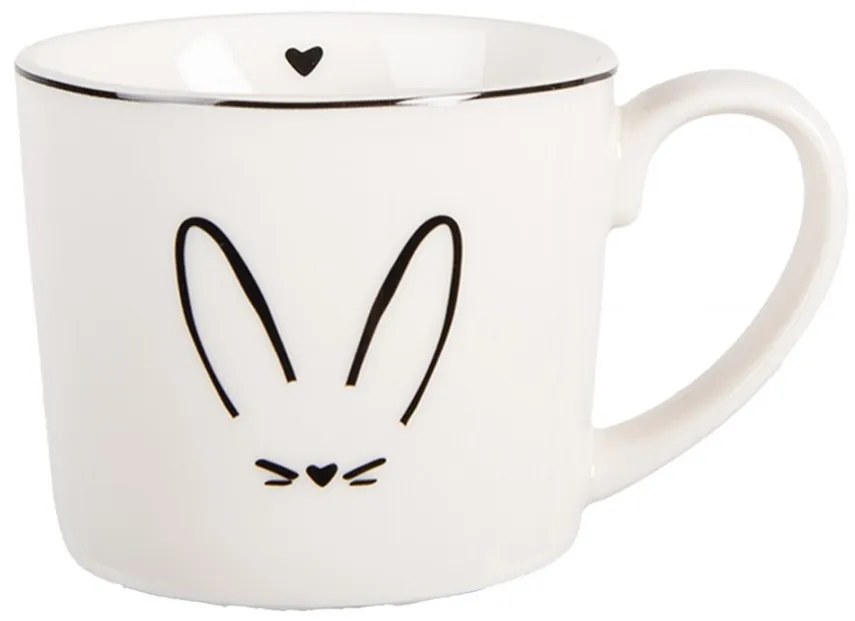 Biely hrnček s králičími uškami a srdiečkom - 12*8*7 cm / 275 ml