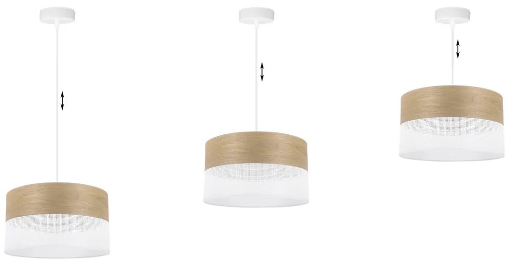 Závesné svietidlo Wood, 1x dýha zlatý dub/biele PVC tienidlo, (fi 30cm)