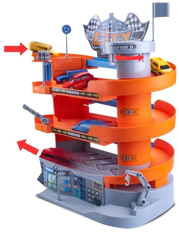 Štvorposchodový parkovací domček s výťahom a 6 vozidlami