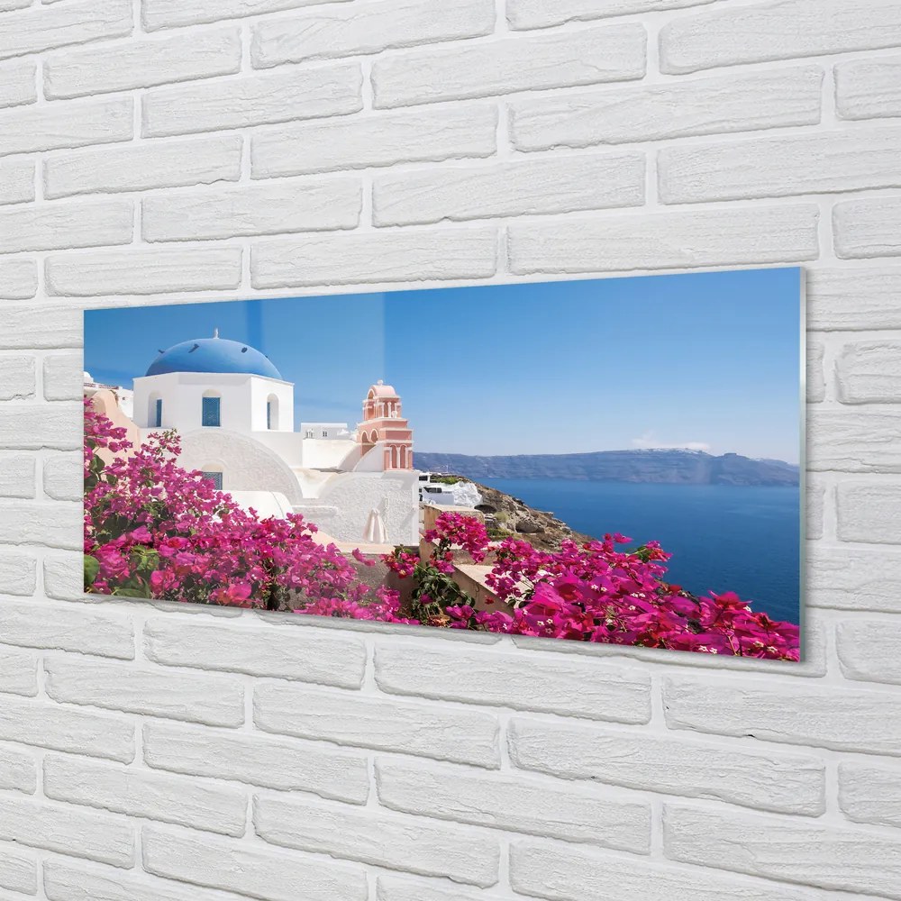 Obraz na akrylátovom skle Grécko kvety morské stavby 120x60 cm