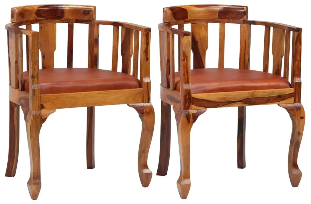 vidaXL Jedálenské stoličky, 2 ks pravá koža a masívne sheeshamové drevo
