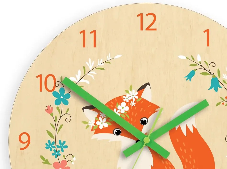 Dětské nástěnné hodiny Ami Liška s květy 30 cm vícebarevné
