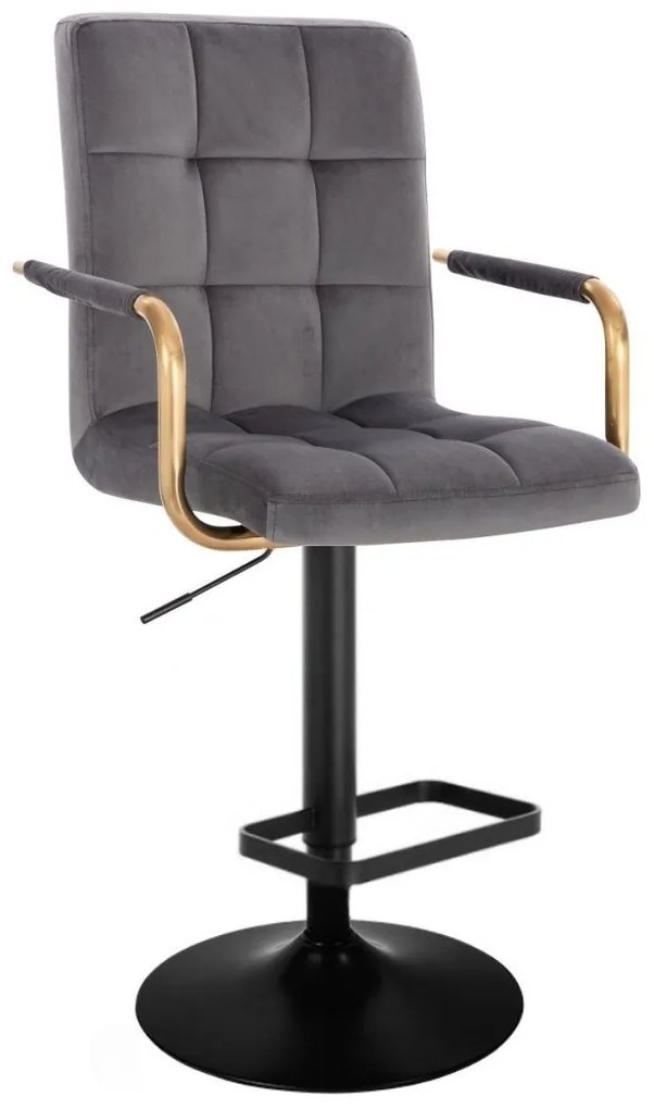 LuxuryForm DESIGN Barová stolička VERONA GOLD VELUR na čiernom tanieri - tmavo šedá