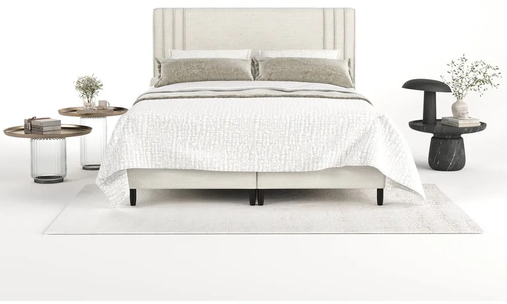 Béžová čalúnená dvojlôžková posteľ s úložným priestorom 140x200 cm Musca – Maison de Rêve