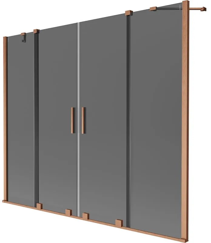 Mexen Velar Duo, 2-krídlová posuvná vaňová zástena 200 x 150 cm, 8mm šedé sklo, medená matná, 896-200-000-42-65