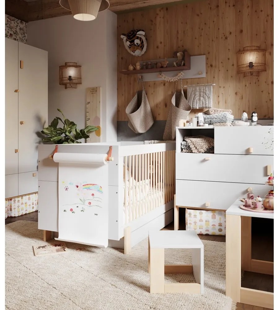 Svetlosivý/v prírodnej farbe nástenný detský vešiak Cube - Pinio