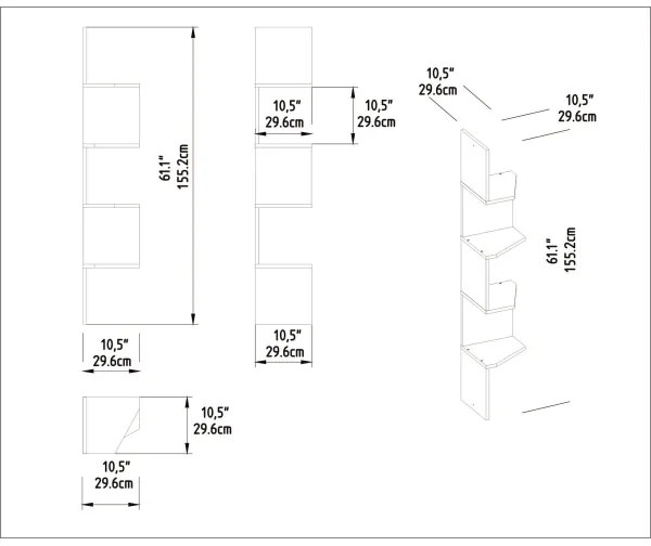 Rohová nástenná polica DESALDO 155,2x29,6 cm biela