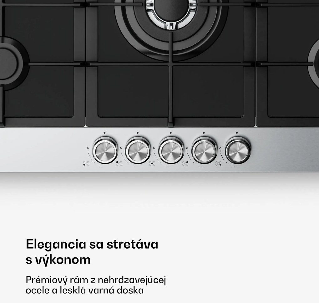 Klarstein Verosteel plynová varná doska, 5 horákov, Elektrické zapalovanie, Kompatibilná s zemným plynom a LPG, 10400W, 90cm