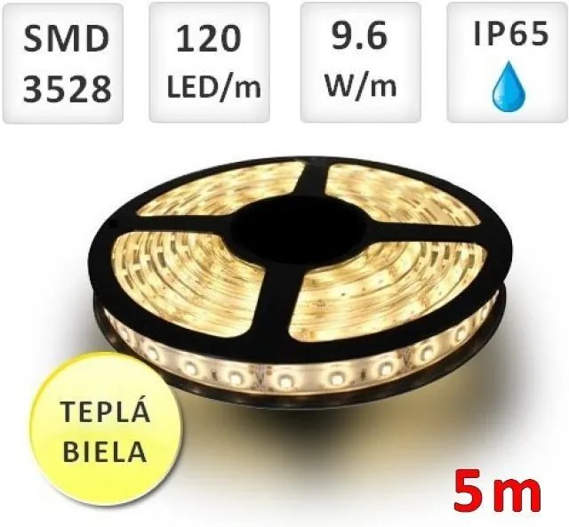 Optonica 5m LED pásik vodeodolný 120 SMD2835 9.6W teplá biela, IP65