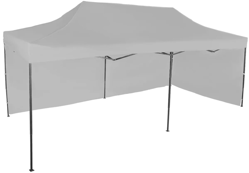 Rýchlorozkladací nožnicový stan 3x6m – oceľový, 2 bočné plachty, Sivá / antracitová