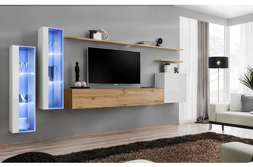 Obývacia stena Switch Sklo +LED XI Biely/Wotan