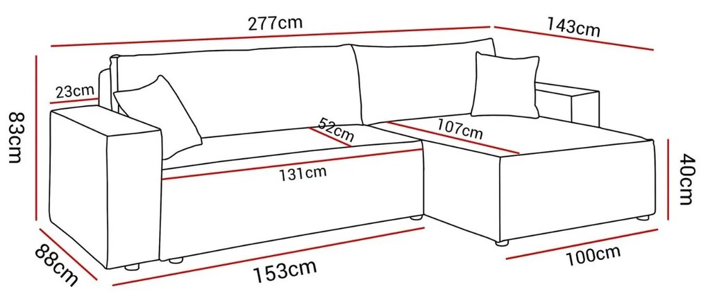 ROHOVÁ SEDAČKA TERRY XL 277 x 143 POSO 60