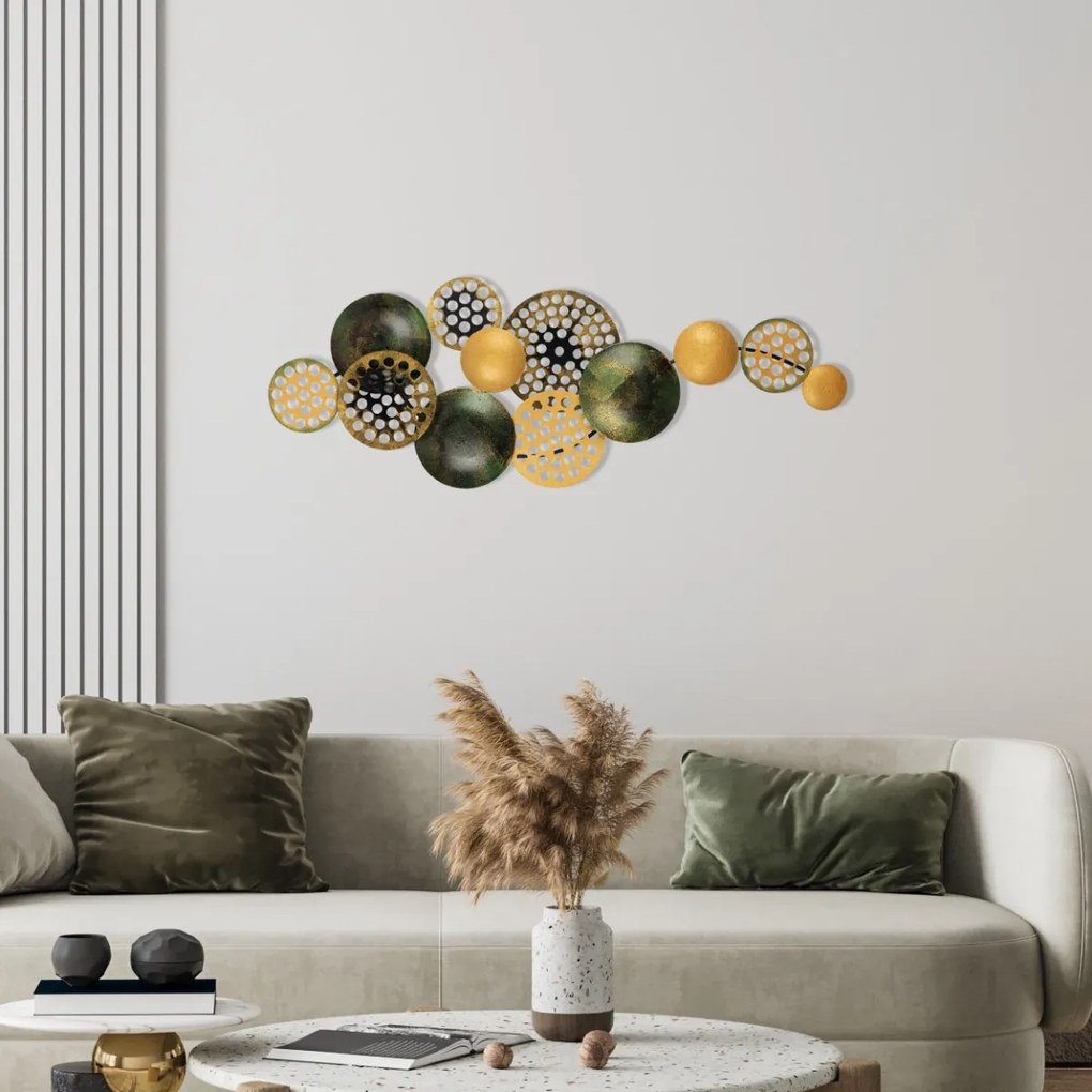 Nástenná kovová dekorácia BUBBLES 90 cm čierna/zlatá