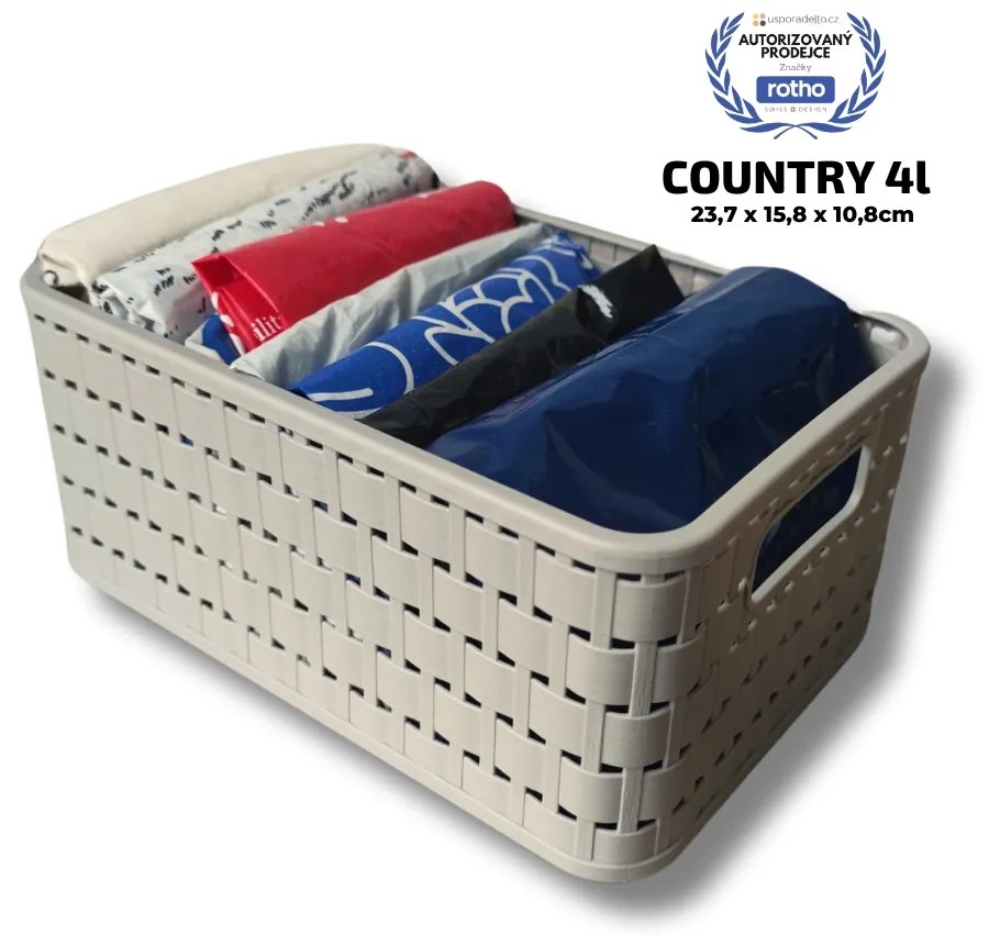 Rotho Plastový košík COUNTRY, rovný, béžový (4l - 24x16x11)