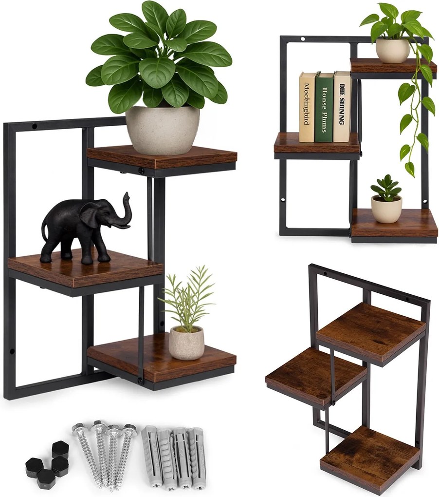 Nástěnný stojan na květiny MELODY 45,5x32,5 cm hnědý/černý