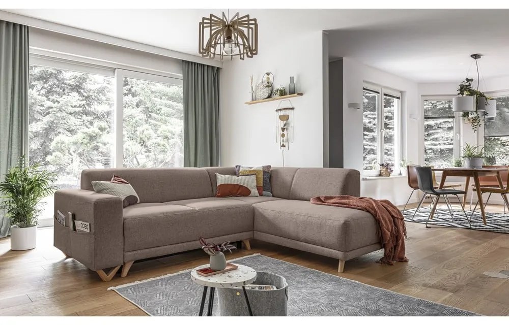 Hnedá rozkladacia/s úložným priestorom rohová pohovka (pravý roh/do L) Classy Sophie – Miuform