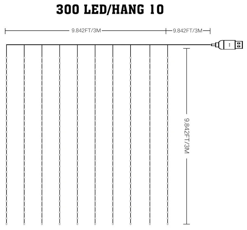 Ecolamp LED svetelný záves Wizard, 3x3m, RGB, ovládač