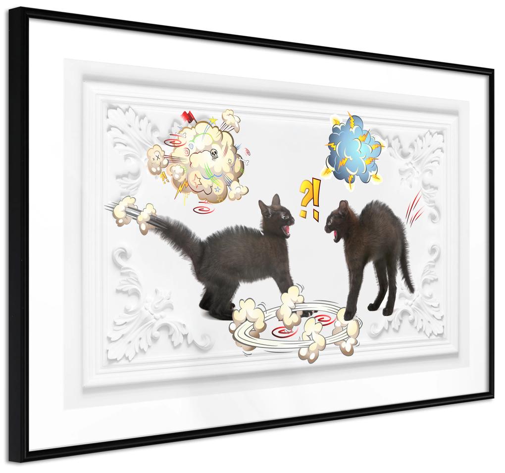 Artgeist Plagát - Cat Quarrel [Poster] Veľkosť: 30x20, Verzia: Čierny rám s passe-partout