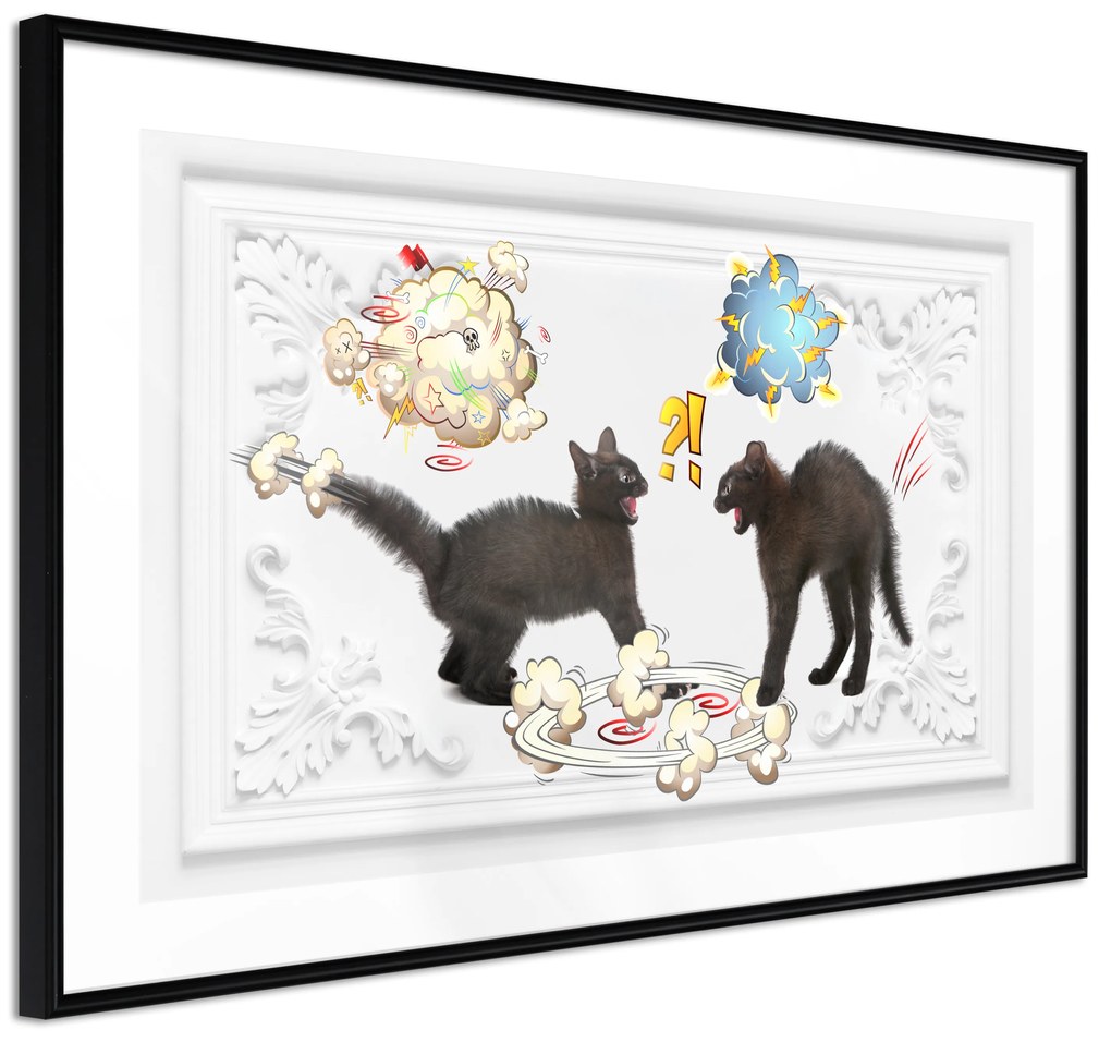 Artgeist Plagát - Cat Quarrel [Poster] Veľkosť: 90x60, Verzia: Zlatý rám