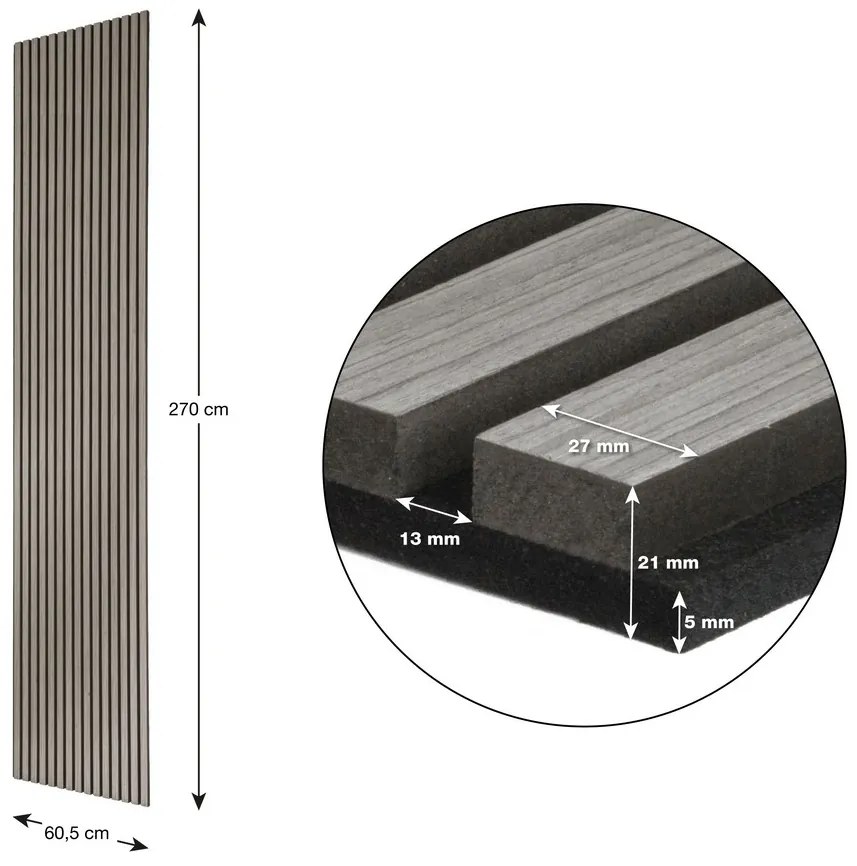 Akustický panel G21 270x60,5x2,1 cm, šedý dub 63910192 2ks