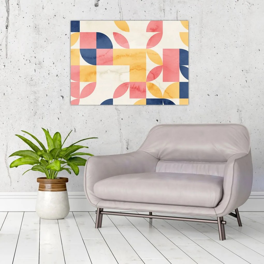 Sklenený obraz - Abstrakcia s retro vzormi (70x50 cm)