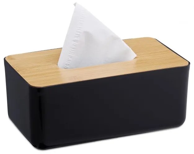 Čierny plastový box na vreckovky s bambusovým vekom RelaxDays RD10032648