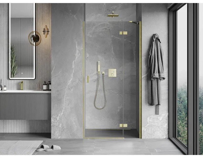 Mexen Mist-H, 1-krídlové sprchové dvere pravé 115 cm, číre sklo, zlatý matný profil, 8A5-115-000-55-00-P