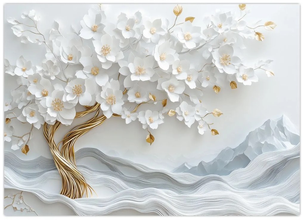 Sklenený obraz – 3D elegantný strom života (70x50 cm)