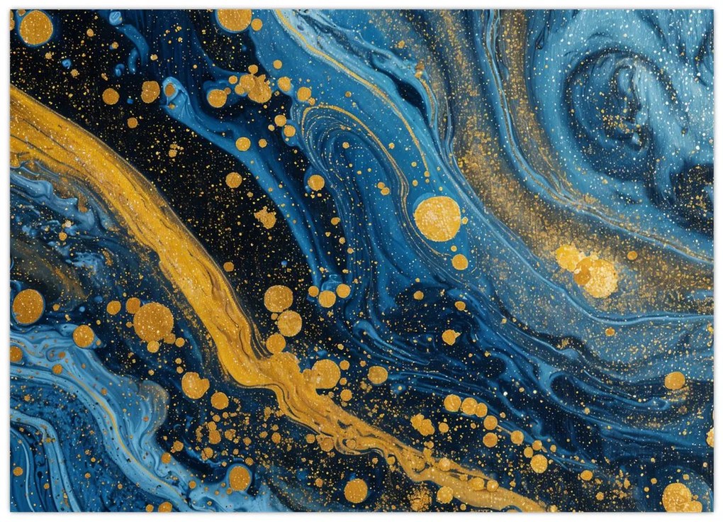 Obraz - Modrá abstrakcia so zlatom (70x50 cm)