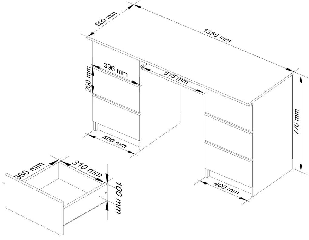 Písací stôl A-11 135 cm biely/sonoma
