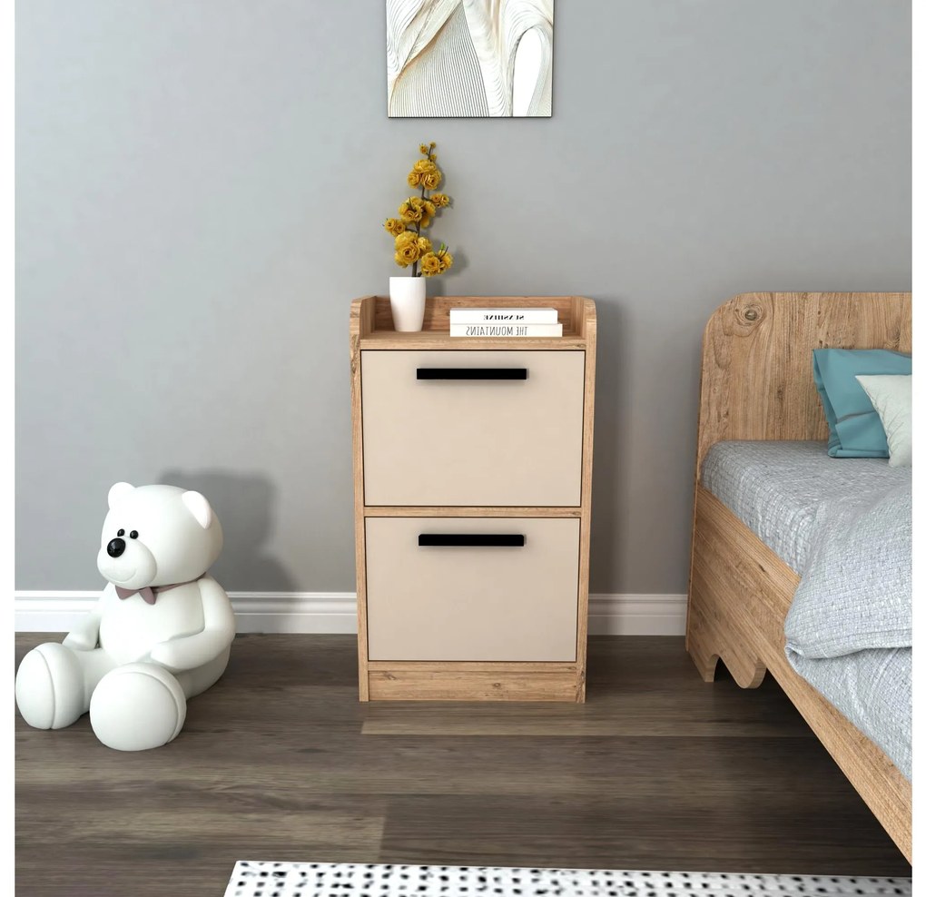 Nočný stolík Sivadu 3 (borovica atlantická + béžová). Akcia -18%. Vlastná spoľahlivá doprava až k Vám domov. 1094432