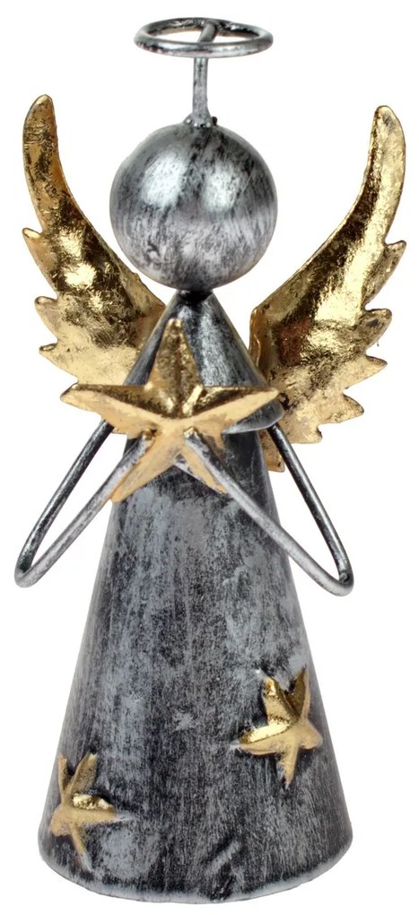 Kovový dekoratívny anjelik s hviezdou, 12,5 cm