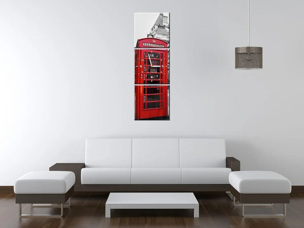 Gario Obraz s hodinami Telefónna búdka v Londýne UK - 3 dielny Rozmery: 80 x 40 cm