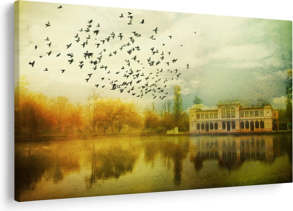 Obraz maľované krajiny so sídlom (90x60 cm)