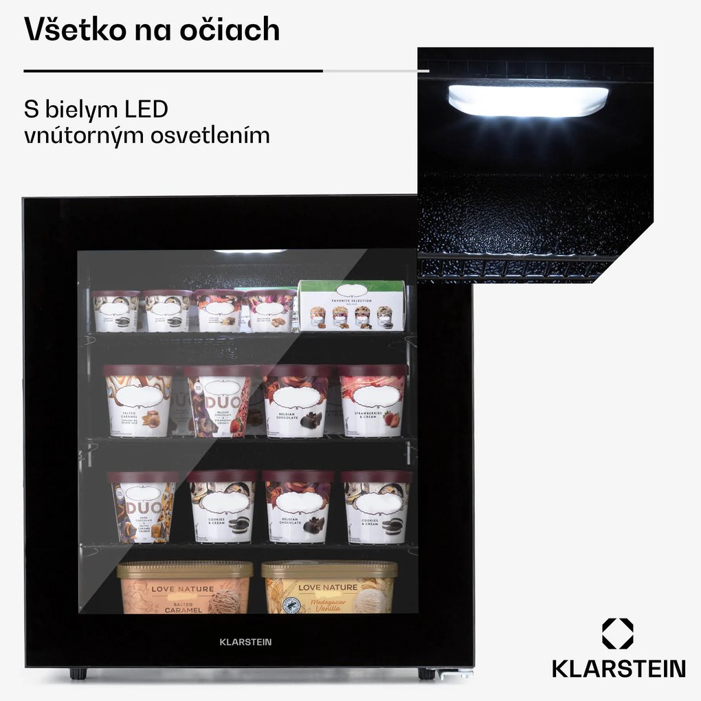 Klarstein IceAge 88, mraznička, 88 l, energet. trieda E, 2 úrovne, termostat, sklenená predná časť