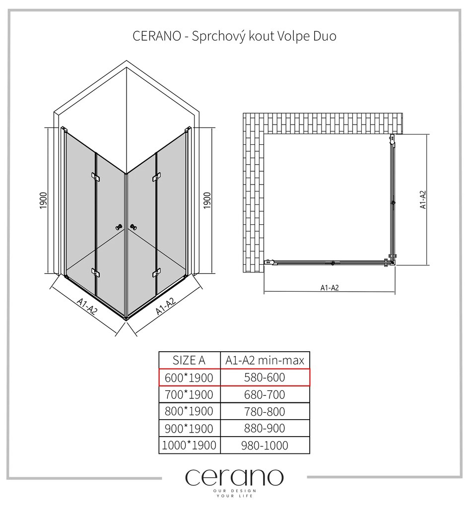 CERANO Cerano, Sprchovací kút Volpe Duo L/P - chróm, transparentné sklo - 100x80 cm - skladacia, CER-CER-480196