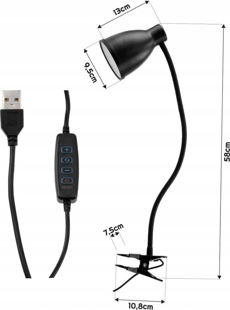 BERGE Andora LED stolná lampa s klipom 1xE27 čierna