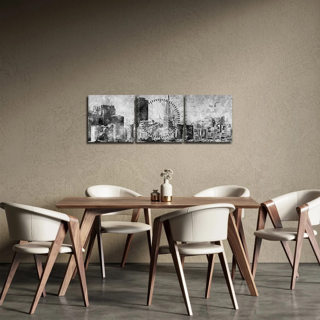 Obraz - Coffee art city (s hodinami) (90x30 cm)