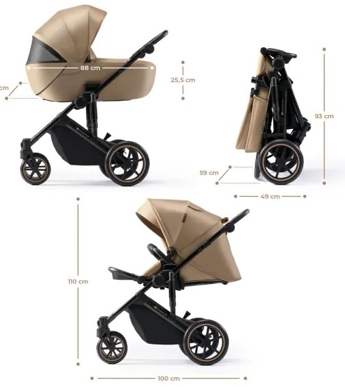 KINDERKRAFT SELECT - Kombinovaný kočík 3v1 PRIME 2 Premium Sandrose beige