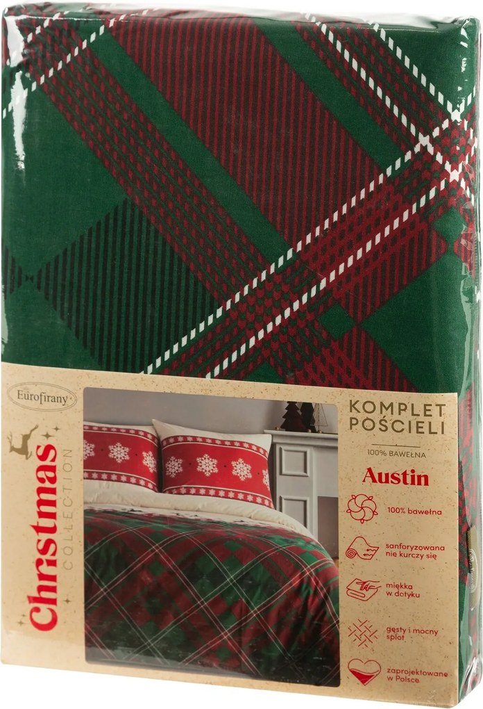 VIANOČNÉ RENFORCÉ OBLIEČKY AUSTIN 140X220 CM, 1 KS 70X80 CM VZOROVANÉ