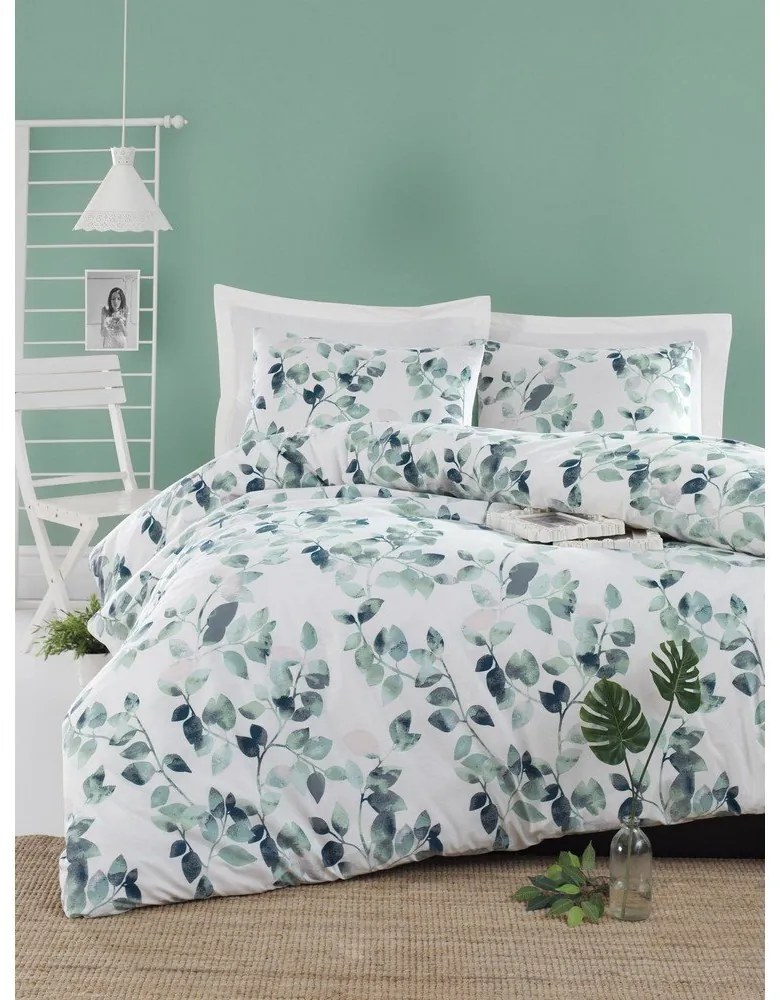 Bielo-zelené obliečky na dvojlôžko 200x200 cm Sabine – Mijolnir